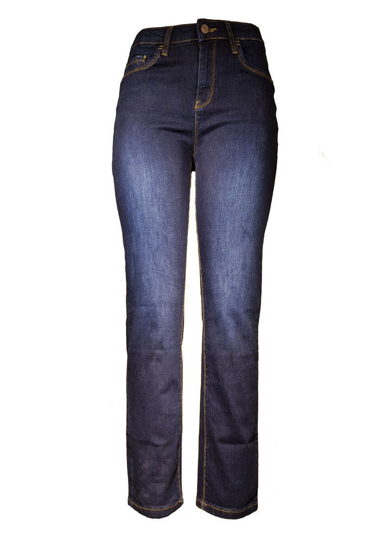 STRAPPT Women's Slim Straight Jeans in Dark Blue Wash - Image 1