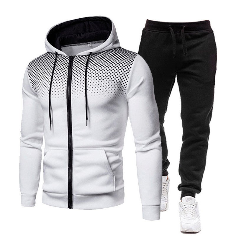 New Dot Print Solid Color Zipper Suit Fleece-Lined Men'S And Women'S Sports Hoodie Sweatshirt Sweatpants - Image 3
