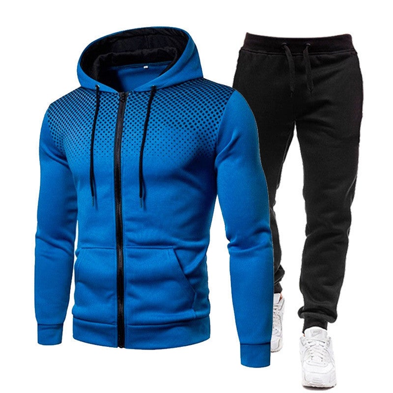 New Dot Print Solid Color Zipper Suit Fleece-Lined Men'S And Women'S Sports Hoodie Sweatshirt Sweatpants - Image 4