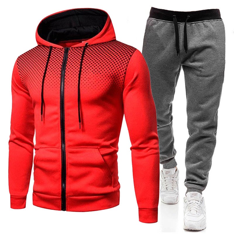New Dot Print Solid Color Zipper Suit Fleece-Lined Men'S And Women'S Sports Hoodie Sweatshirt Sweatpants - Image 1
