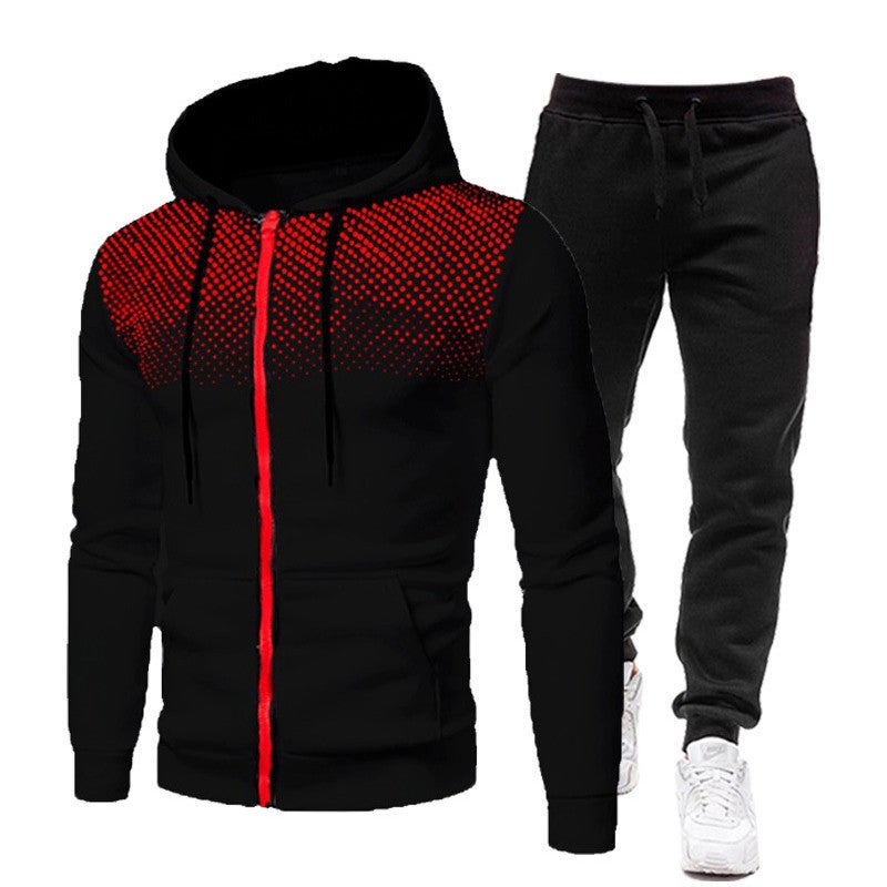New Dot Print Solid Color Zipper Suit Fleece-Lined Men'S And Women'S Sports Hoodie Sweatshirt Sweatpants - Image 2