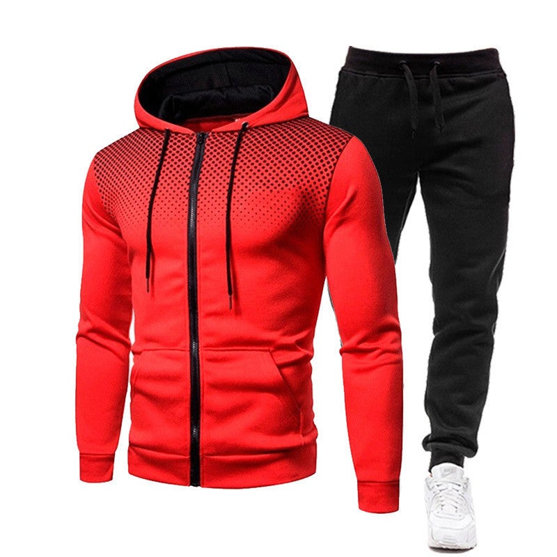 New Dot Print Solid Color Zipper Suit Fleece-Lined Men'S And Women'S Sports Hoodie Sweatshirt Sweatpants - Image 5