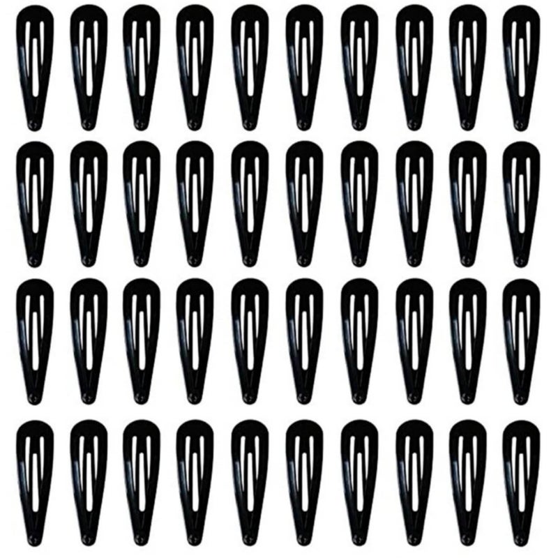 BeeSpring 40 Pcs Black Barrettes Small Snap Clip Size 30 mmSmall Women Metal Hair Clips Accessories Water Drop Female Hair Clips