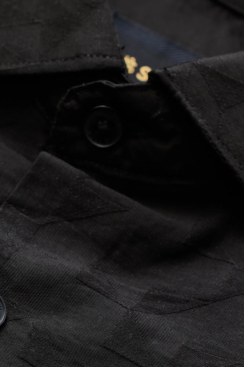 سنيتش Black Geometric Long Sleeve Slim Fit Luxe Shirt