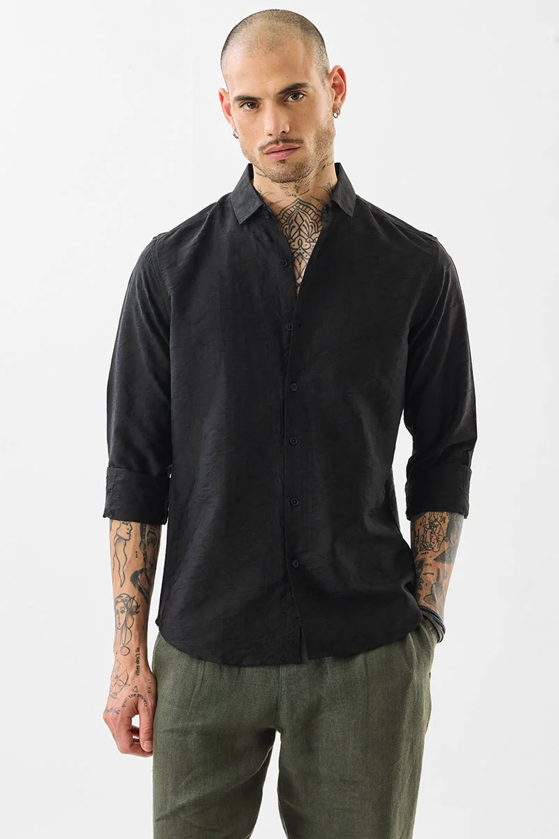 سنيتش Black Geometric Long Sleeve Slim Fit Luxe Shirt