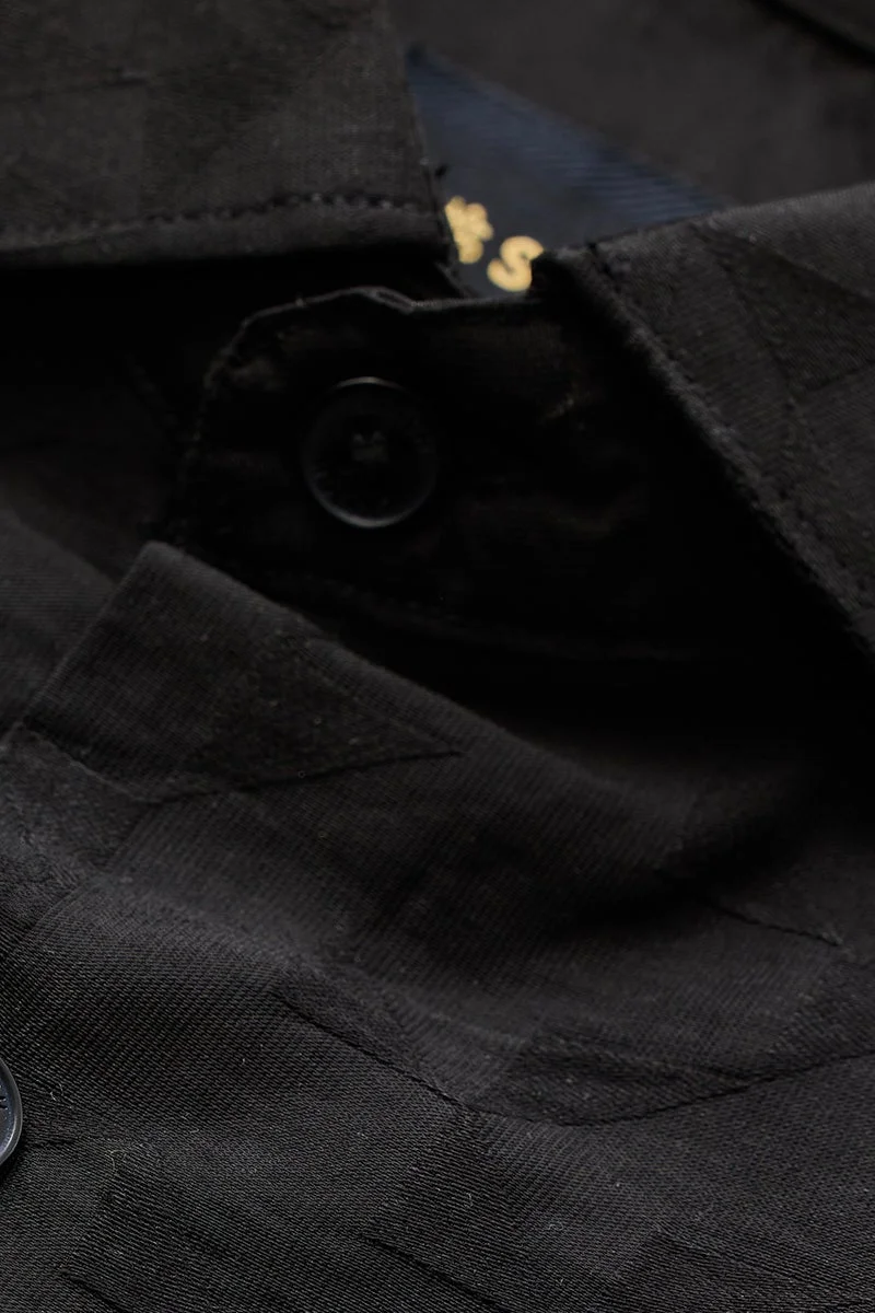 SNITCH Black Geometric Long Sleeve Slim Fit Luxe Shirt