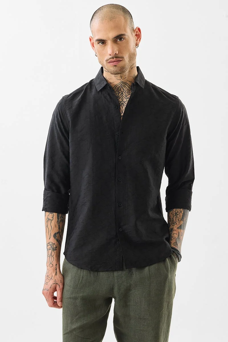 SNITCH Black Geometric Long Sleeve Slim Fit Luxe Shirt