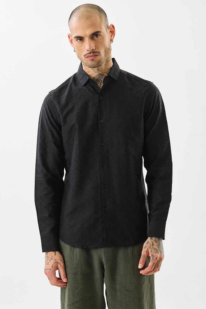 سنيتش Black Geometric Long Sleeve Slim Fit Luxe Shirt