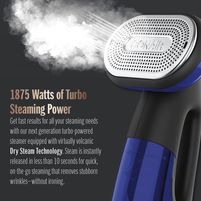 Conair 2-in-1 Handheld Steamer and Iron for Clothes  Turbo ExtremeSteam 1875W Garment Steamer and Clothing Iron Black / Blue - Image 3