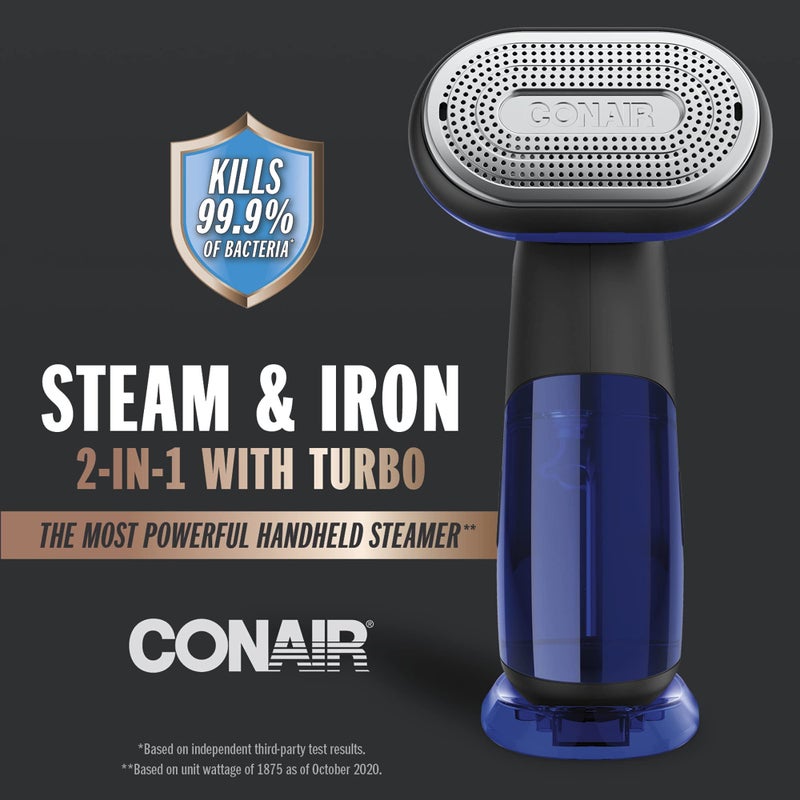Conair 2-in-1 Handheld Steamer and Iron for Clothes  Turbo ExtremeSteam 1875W Garment Steamer and Clothing Iron Black / Blue - Image 2