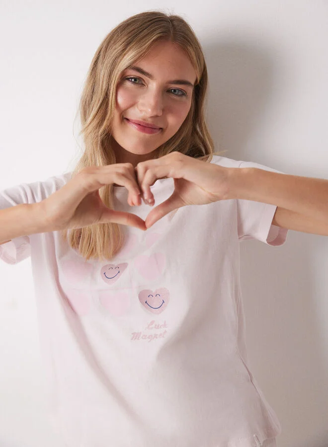 women'secret 100% cotton pink heart pajamas