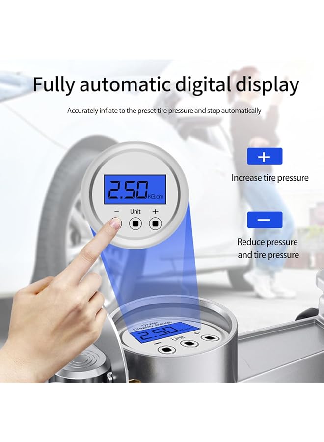 erorex Tire Inflator Electric Car Tyre Inflator Pump Double Cylinder Air Compressor Tool Set 12V Portable With Digital Pressure Gauge Emergency Led Light - Image 3