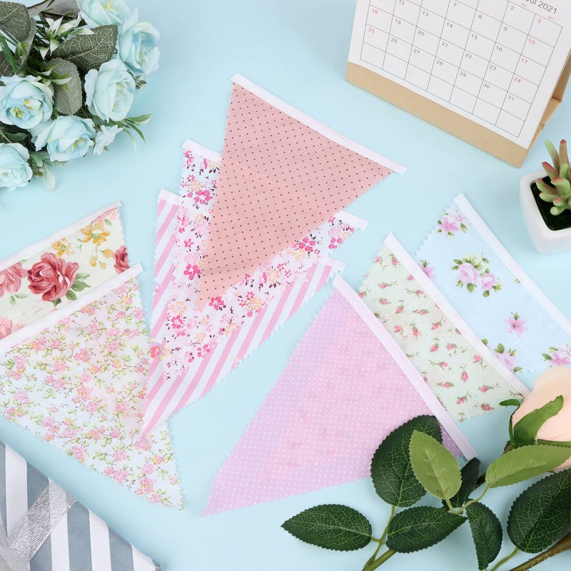 Haomian 12M/40Ft Triangle Bunting Banner 42 Pcs Multicolored Fabric Flags Burlap Pennant Banner Flags Garlands for Wedding, Birthday Party, Outdoor Festival Hanging Decoration (C) - Image 5