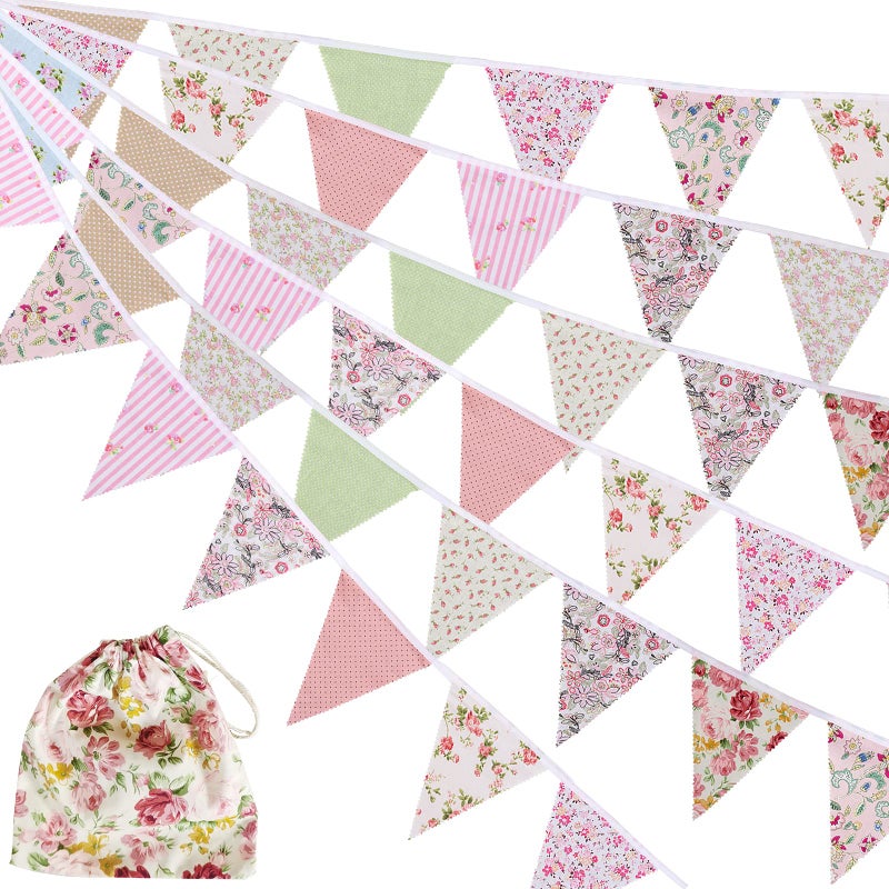 Haomian 12M/40Ft Triangle Bunting Banner 42 Pcs Multicolored Fabric Flags Burlap Pennant Banner Flags Garlands for Wedding, Birthday Party, Outdoor Festival Hanging Decoration (C) - Image 1