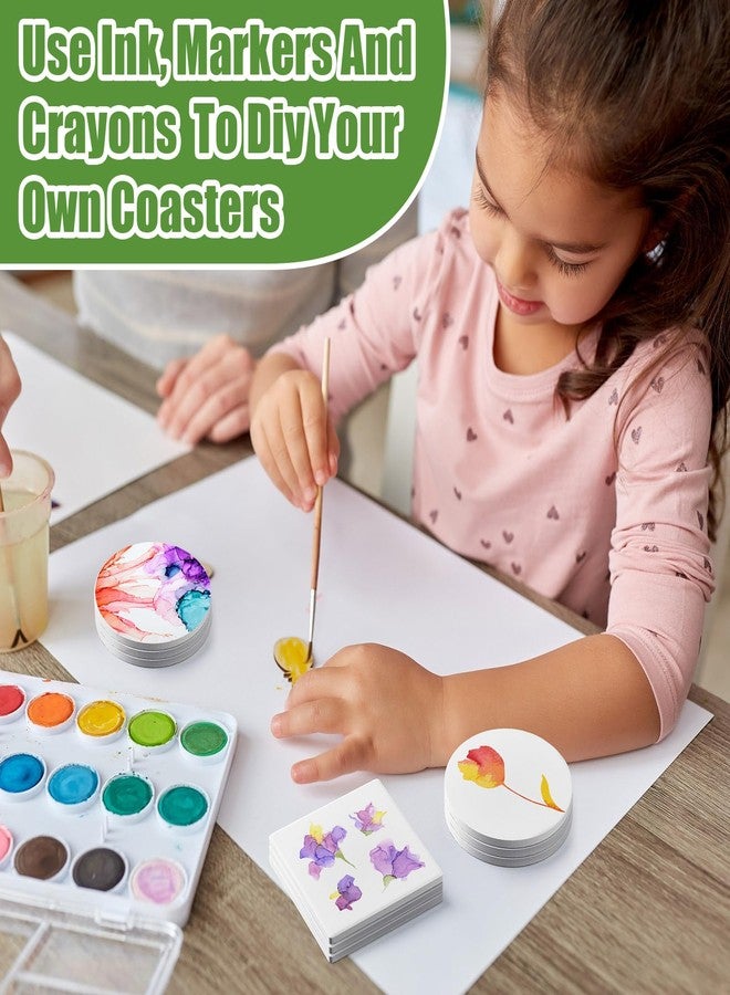 زوبيل مجموعة زوبيل المكونة من 48 قطعة من بلاط السيراميك لصنع قواعد الأكواب، تتضمن بلاطًا أبيض مربعًا ومستديرًا غير مزجج مع وسادة خلفية من الفلين لصنع الهدايا بنفسك (4 × 4 × 0.24 بوصة، مربع، مستدير). - Image 5