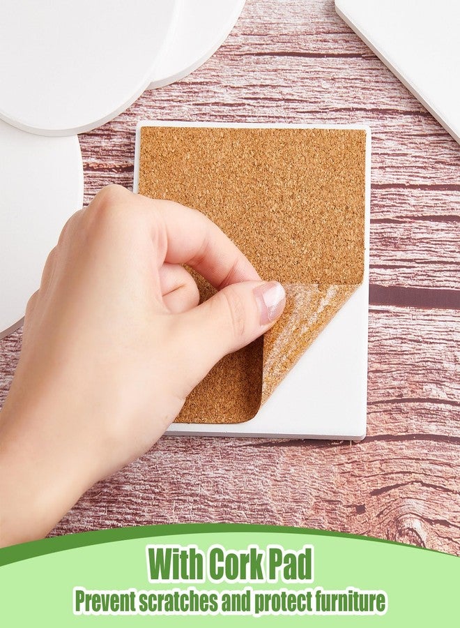 زوبيل مجموعة زوبيل المكونة من 48 قطعة من بلاط السيراميك لصنع قواعد الأكواب، تتضمن بلاطًا أبيض مربعًا ومستديرًا غير مزجج مع وسادة خلفية من الفلين لصنع الهدايا بنفسك (4 × 4 × 0.24 بوصة، مربع، مستدير). - Image 4