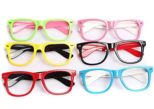 Fodattm Set of 6 Kids Children Candy Colour Fashion Cute Glasses Frame Without Lenses Nerdy Retro Glasses Party Supplies (Colour Random) - Image 5