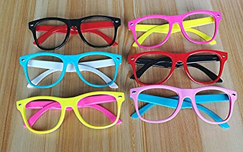 Fodattm Set of 6 Kids Children Candy Colour Fashion Cute Glasses Frame Without Lenses Nerdy Retro Glasses Party Supplies (Colour Random) - Image 3
