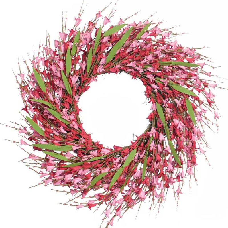 idyllic Spring Door Decoration with Pink Forsythia Wreath - Image 1