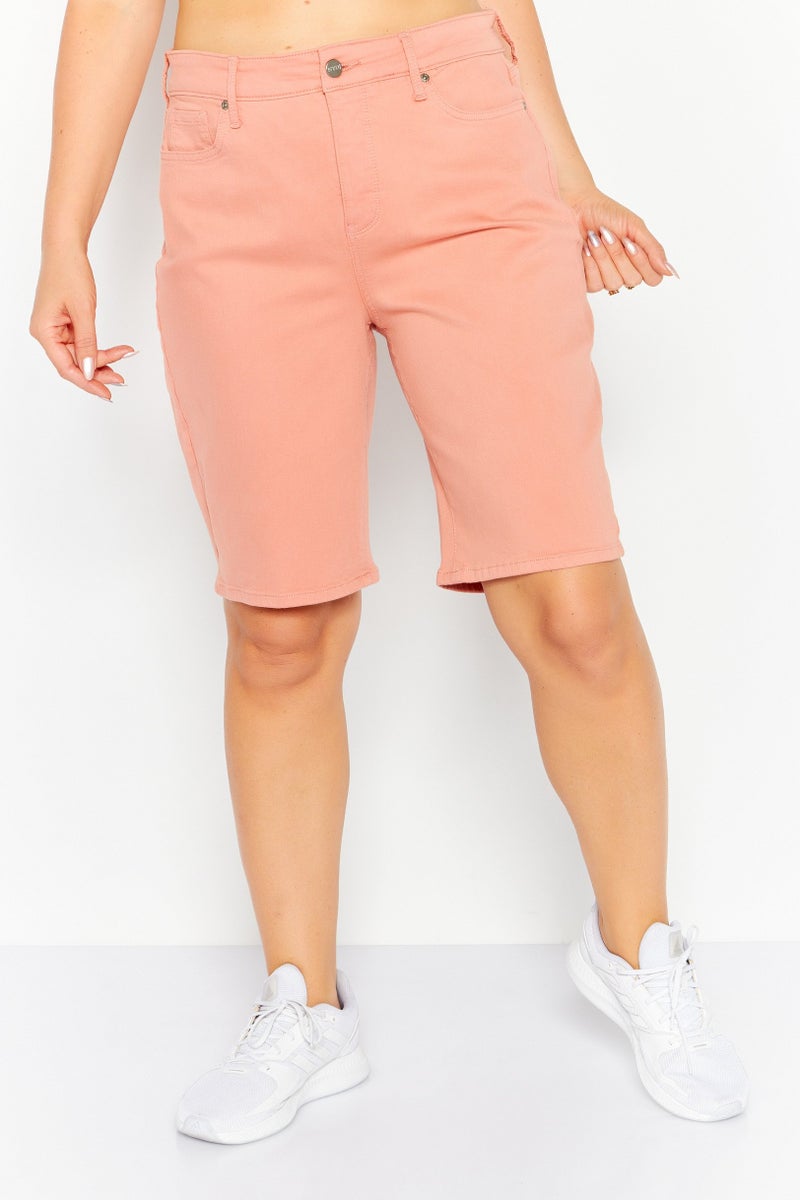 Women Plain Denim Shorts, Orange