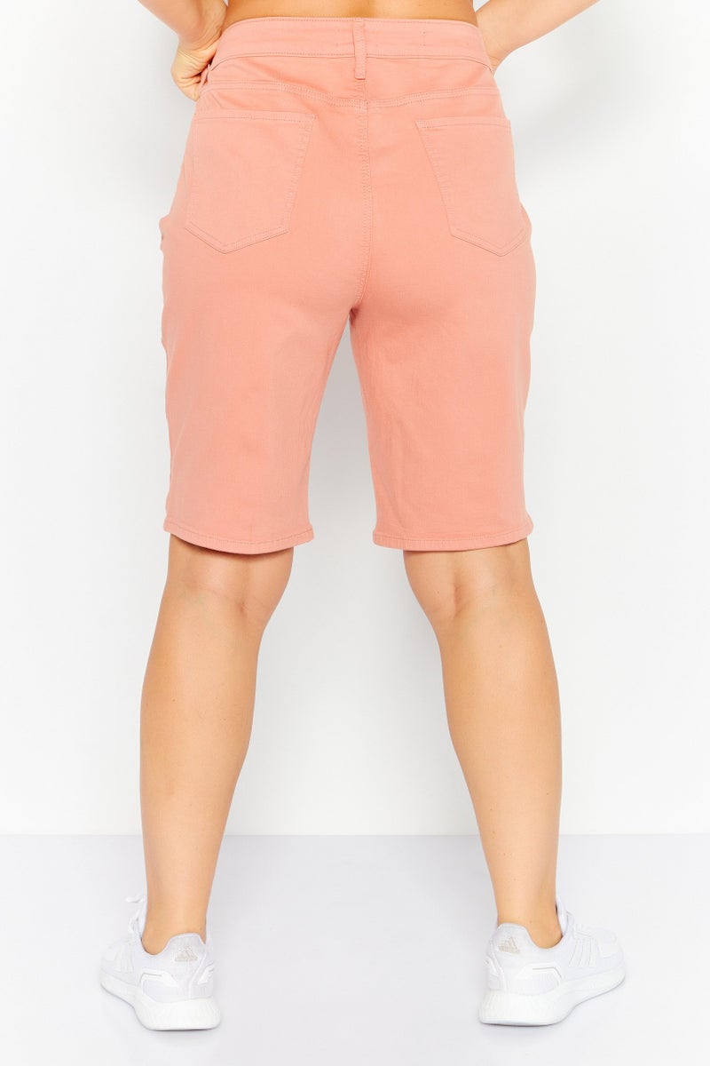 Women Plain Denim Shorts, Orange