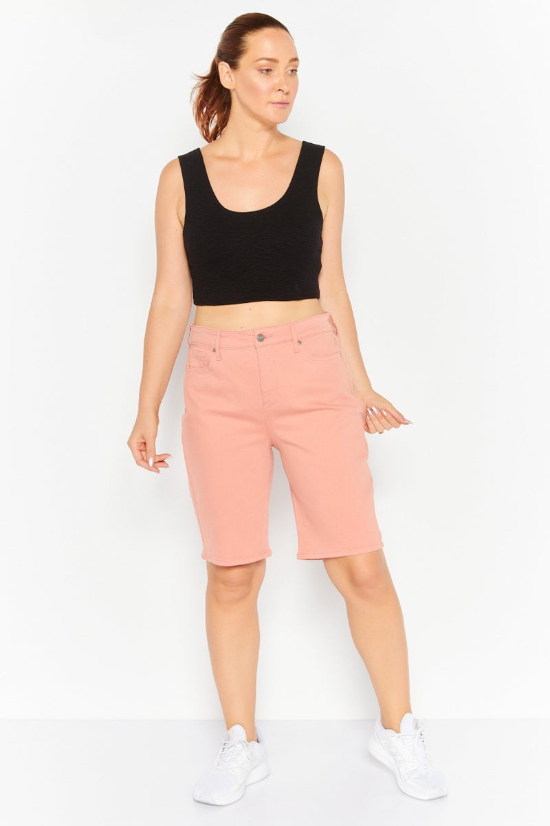 Women Plain Denim Shorts, Orange