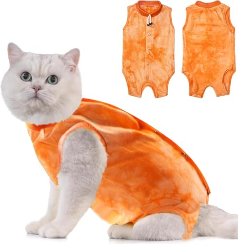 Avont Cat Recovery Suit Kitten Onesie for Cats After Surgery Cone of Shame Alternative Surgical Spay Suit for Female Cat PostSurgery or Skin Diseases Protection Tiedye OrangeM - Image 1