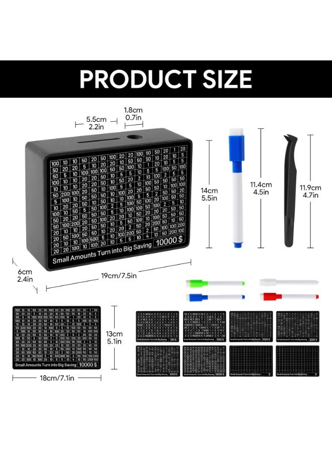 KOWVOWZ Money Saving Box, Wooden Savings Box, Piggy Bank for Adults and Kids with 8 Saving Targets 500-10000 Challenge Box Money Saving Goals One Piece Coin Cash Saver Storage Case Bank No Install Required - Image 2