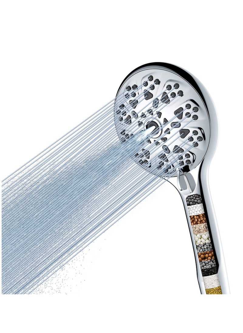 Excefore - Handheld Shower Head with Filter, High Pressure Shower Head with Filter for Hard Water, Voolan 9 Spray Modes Detachable Shower Head with Upgraded Filter Water Softener, Energy Class A+++ - Image 1