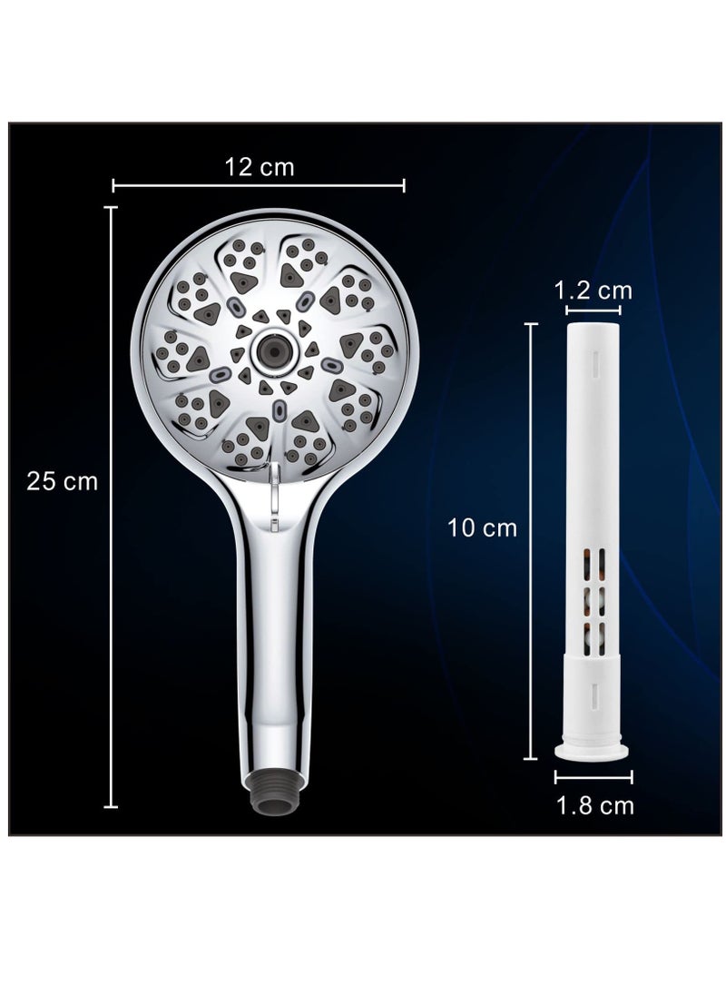 Excefore - Handheld Shower Head with Filter, High Pressure Shower Head with Filter for Hard Water, Voolan 9 Spray Modes Detachable Shower Head with Upgraded Filter Water Softener, Energy Class A+++ - Image 1