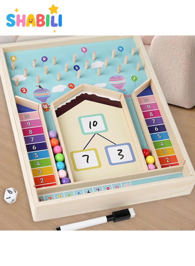 SHABILI Light Blue Portable Natural Wood Ten-Frame Number Decomposition Bead Rolling Game Board Educational STEM Manipulative Early Learning Counting Puzzle Toy for Kids Ages 4–7 Classroom Birthday Gift - Image 4