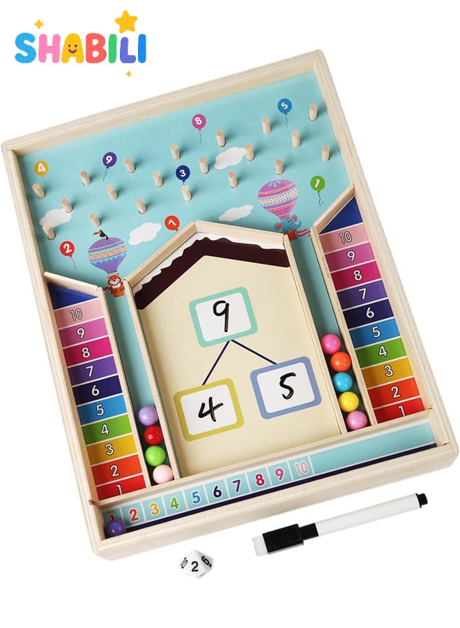 SHABILI Light Blue Portable Natural Wood Ten-Frame Number Decomposition Bead Rolling Game Board Educational STEM Manipulative Early Learning Counting Puzzle Toy for Kids Ages 4–7 Classroom Birthday Gift - Image 1