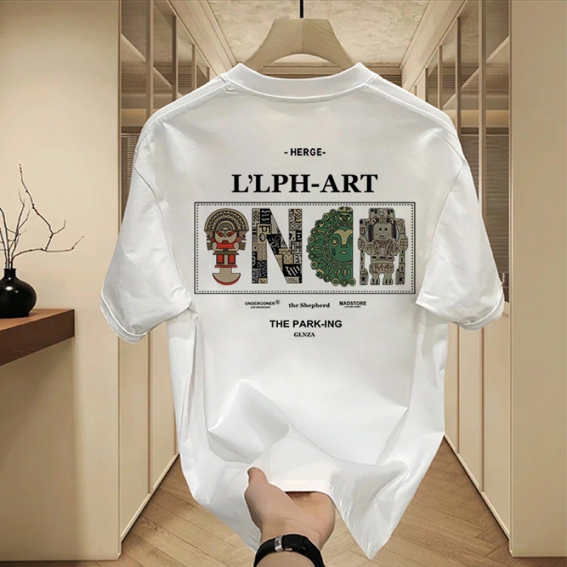 Men'S Heavy Cartoon Short-Sleeved T-Shirt Men'S Loose Printed Base Shirt Trendy Brand T-Shirt Simple Ins - Image 2