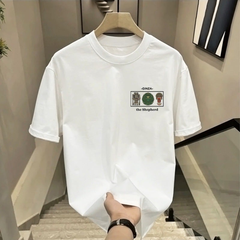 Men'S Heavy Cartoon Short-Sleeved T-Shirt Men'S Loose Printed Base Shirt Trendy Brand T-Shirt Simple Ins - Image 5