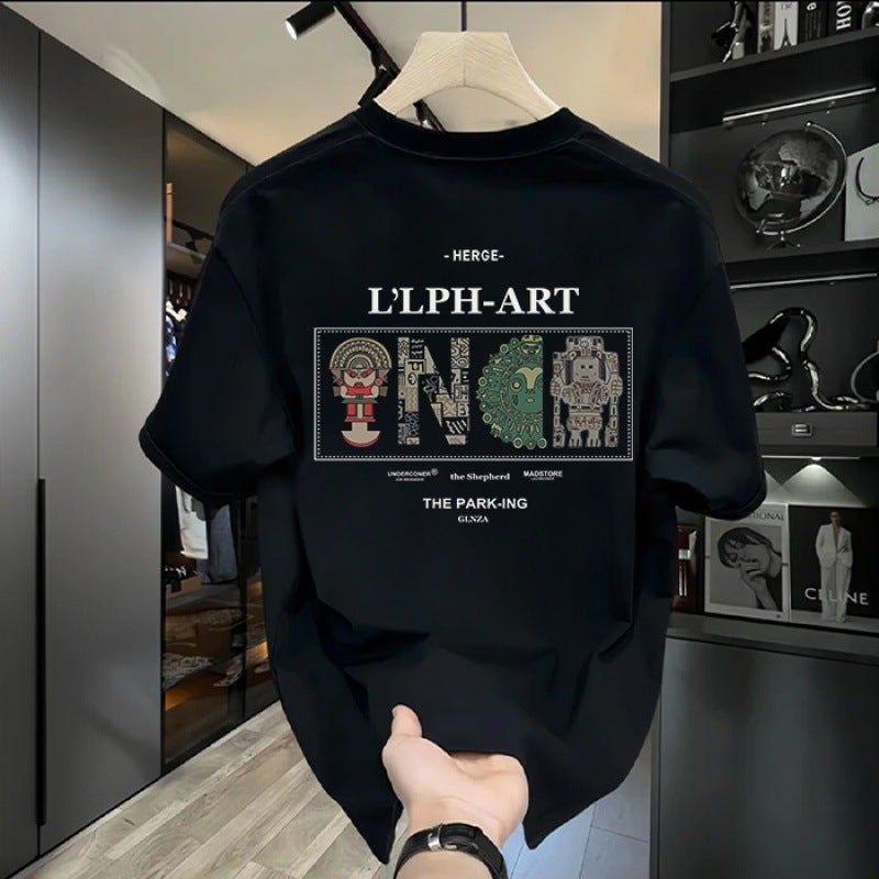 Men'S Heavy Cartoon Short-Sleeved T-Shirt Men'S Loose Printed Base Shirt Trendy Brand T-Shirt Simple Ins - Image 4