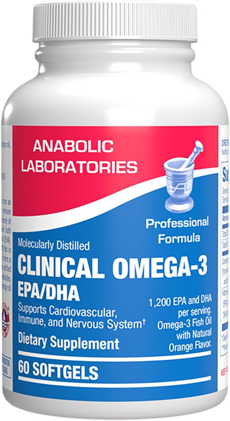 Anabolic Laboratories Omega 3 Fish Oil 1200 mg  Clinical DHA EPA Omega 3 Supplement with Burpless Fish Oil Brain Heart  Overall Health  Molecularly Distilled for Purity  Certified Sustainably Sourced Orange Flavored - Image 1