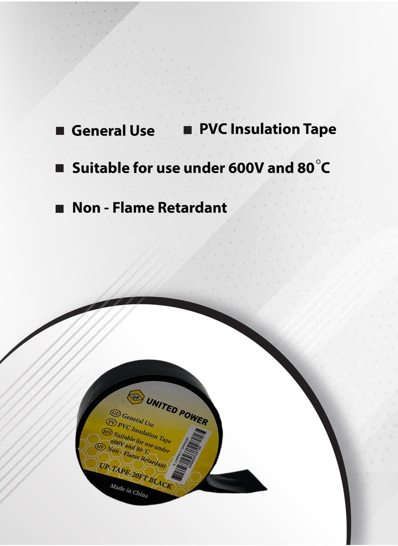 UNITED POWER PVC Electrical Tape - Insulating & Waterproof (10-Pack, Black) - 18mm x 20m - High-Quality Adhesive for Electrical Wiring, Repairs & DIY Projects  - Image 2
