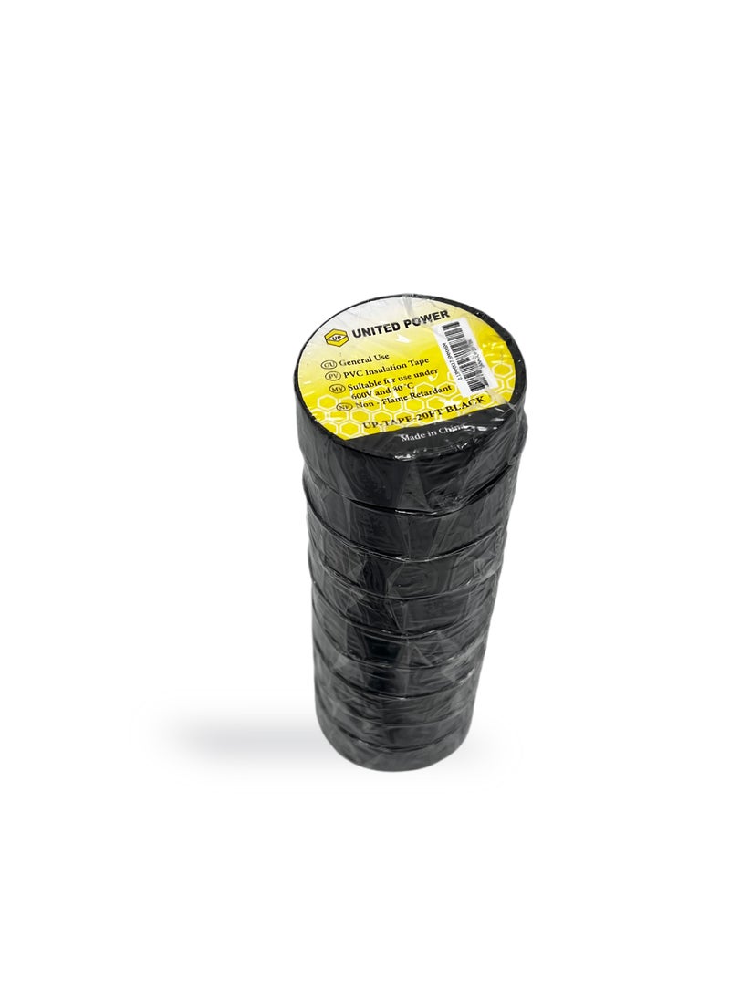 UNITED POWER PVC Electrical Tape - Insulating & Waterproof (10-Pack, Black) - 18mm x 20m - High-Quality Adhesive for Electrical Wiring, Repairs & DIY Projects  - Image 3