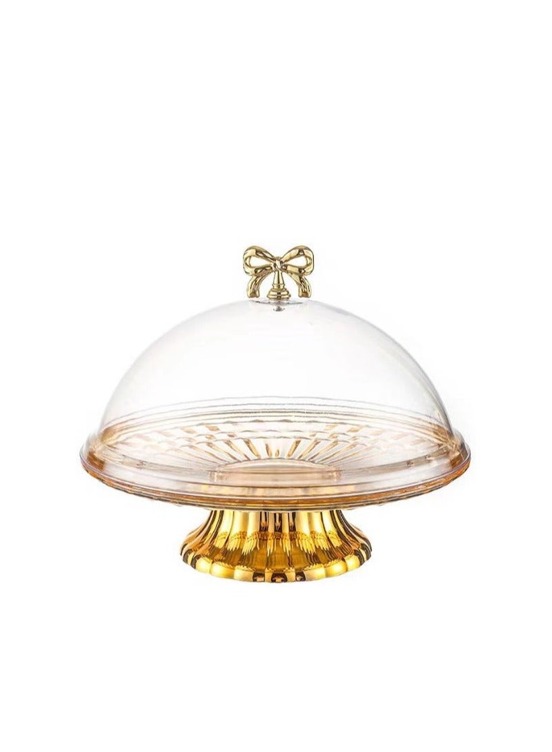 صحن كيك اكريليك شفاف بقاعدة مذهبة وغطاء - Image 3