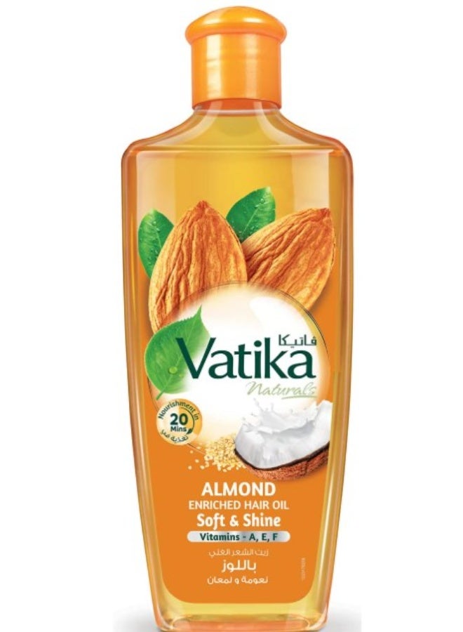 Vatika Naturals Almond Hair Oil 200ml, Coconut, Sesame & Vitamins A, E, F, Softens & Shines, For Dry & Frizzy Hair, No Parabens, Sulphates or Silicones - Image 1