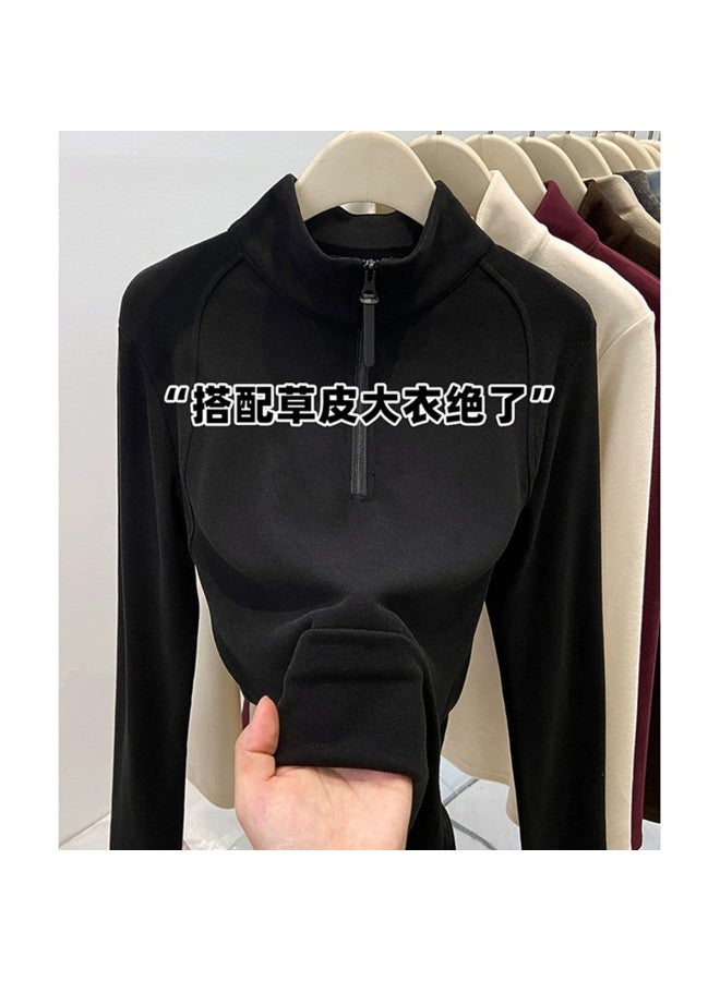 PLANDOO Semi-Zip Stand Collar Double-Sided Fleece Long Sleeve Sweatshirt Women'S Autumn Winter New Style Thickened Base Layer Top For Layering Or Outerwear - Image 4