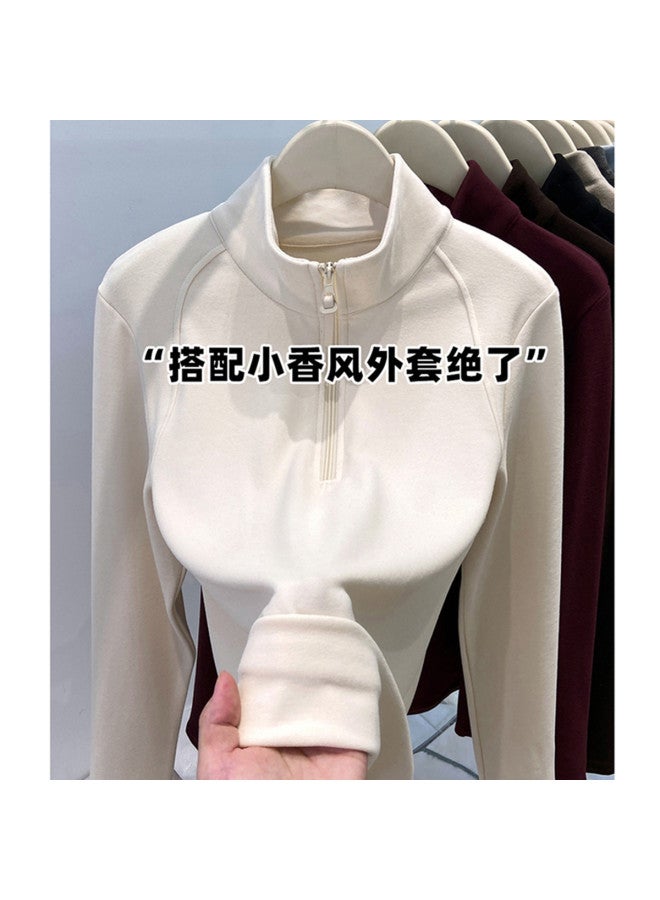 PLANDOO Semi-Zip Stand Collar Double-Sided Fleece Long Sleeve Sweatshirt Women'S Autumn Winter New Style Thickened Base Layer Top For Layering Or Outerwear - Image 3