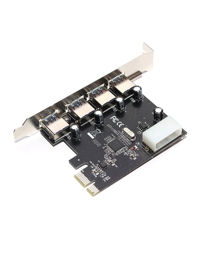 بطاقة PCI اكسبرس 4 منافذ USB 3.0 مع موصل طاقة 5 فولت 4 دبابيس بسرعة تصل إلى 5 جيجابايت في الثانية من ميشيف