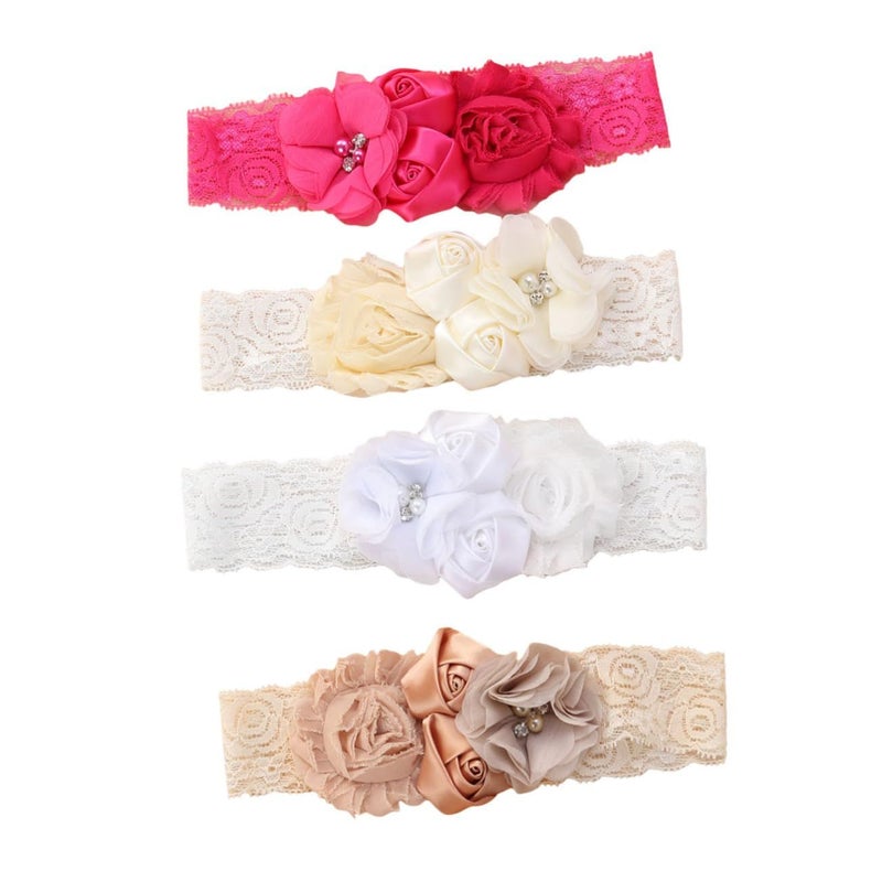 Girls 4pcs Lace Headbands With Flower Satin Bows For Newborns Infants - Image 2