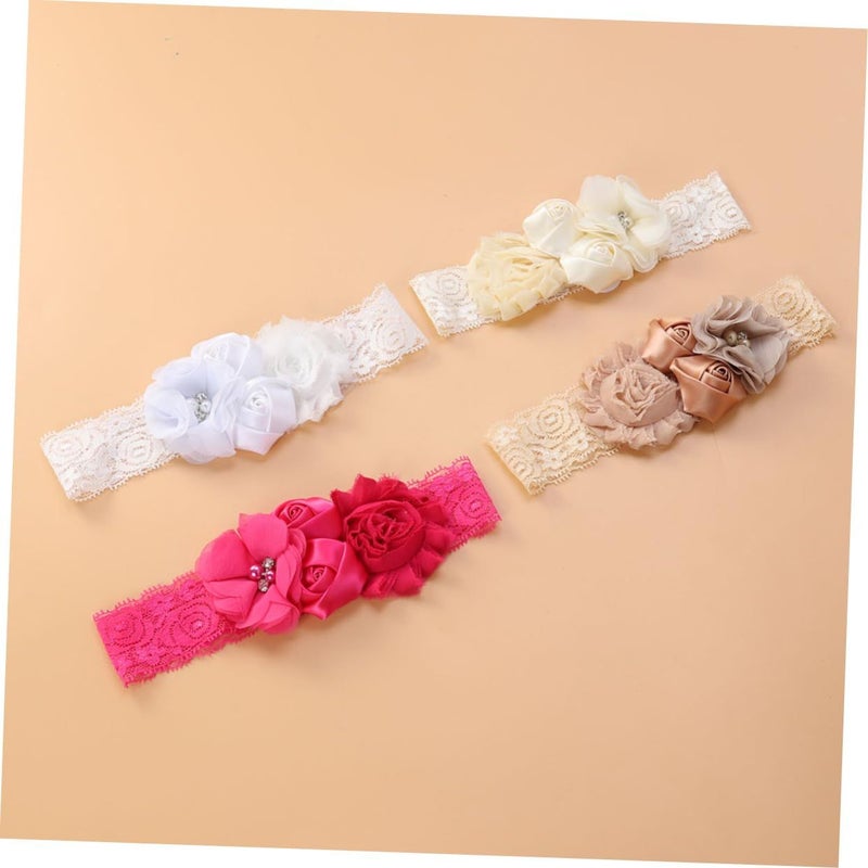 Girls 4pcs Lace Headbands With Flower Satin Bows For Newborns Infants - Image 5