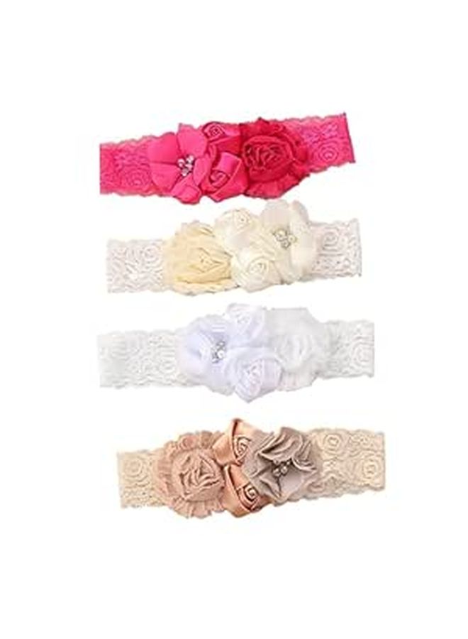 Girls 4pcs Lace Headbands With Flower Satin Bows For Newborns Infants - Image 1