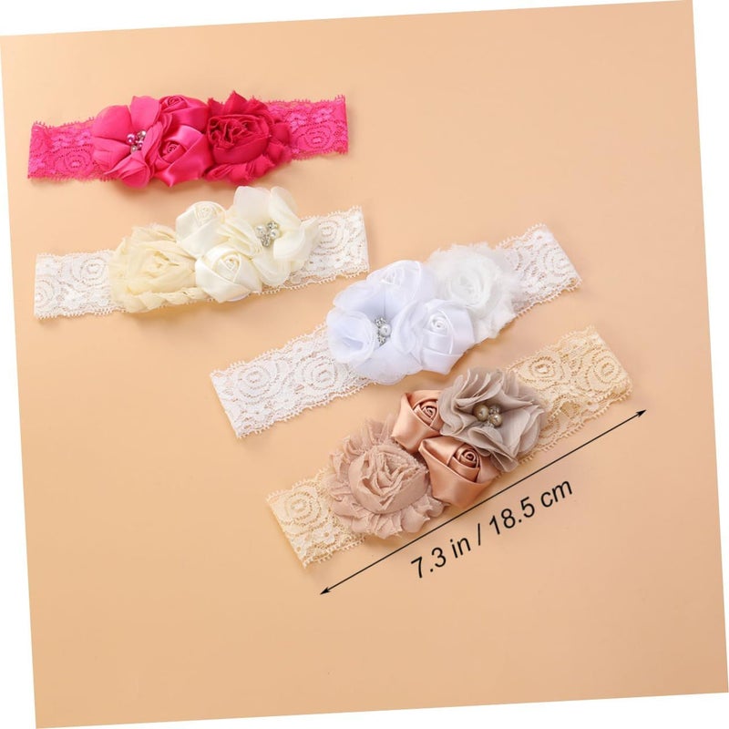 Girls 4pcs Lace Headbands With Flower Satin Bows For Newborns Infants - Image 3