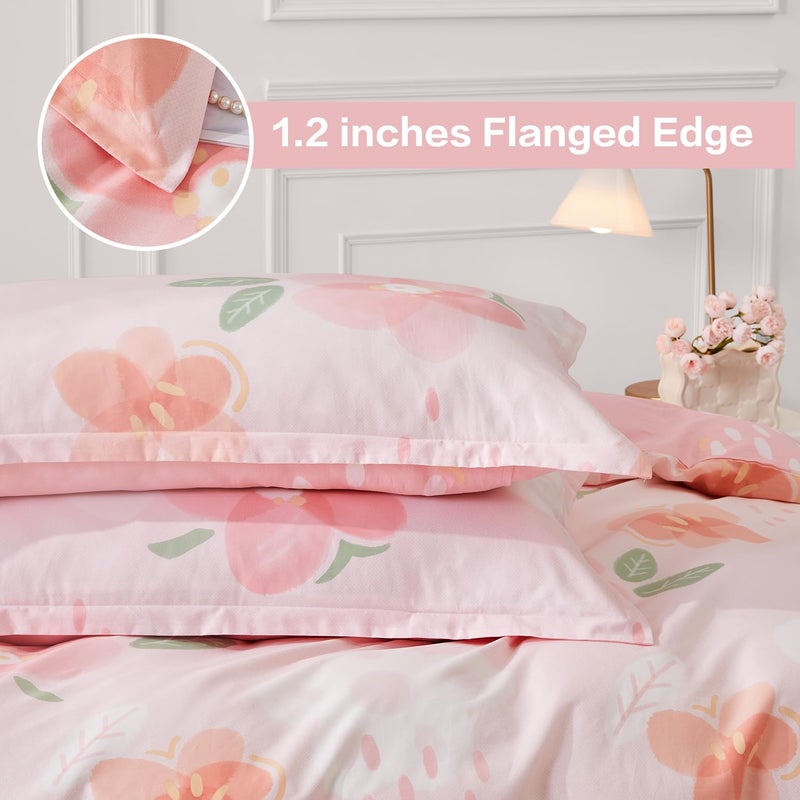 SAPHREAS Pink Floral Duvet Cover Set 3pcs Queen Size Garden Style Blossom Flower Printed Bedding Comforter Cover Set 100% Cotton 1 Duvet Cover 90"x90" 2 Pillow Shams, Comforter Not Included - Image 3