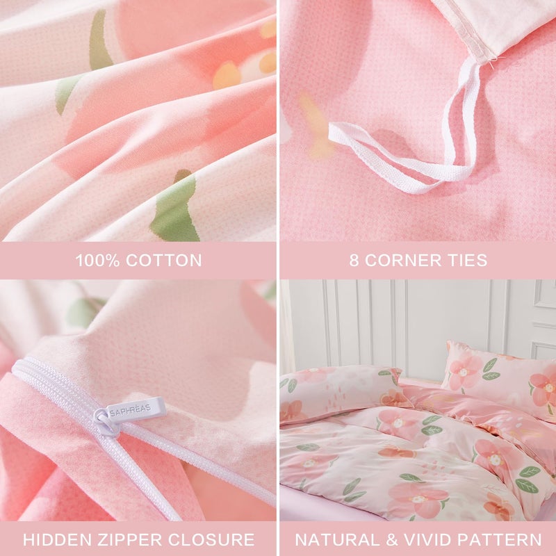 SAPHREAS Pink Floral Duvet Cover Set 3pcs Queen Size Garden Style Blossom Flower Printed Bedding Comforter Cover Set 100% Cotton 1 Duvet Cover 90"x90" 2 Pillow Shams, Comforter Not Included - Image 5