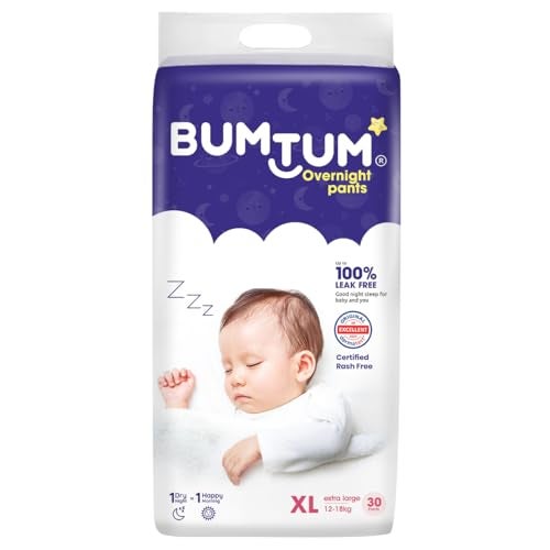Bumtum Baby Overnight Diaper Pants - Size XL (12-18 kg), 30 Count | All night Absorption with Pillow Soft Comfort | No Leak | 100% Rashfree | With soothing Chamomile Microbial Layer | Pack of 1 - Image 1
